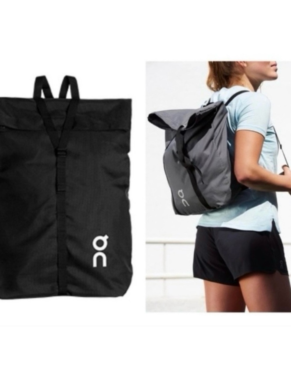 On Running Roll-Top Backpack - Black and Gray